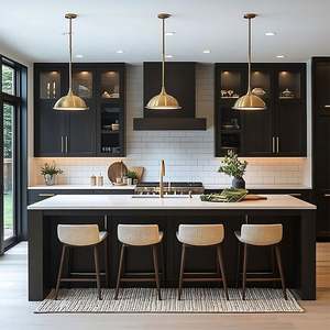 Armoires de cuisine et îlot de style moderne personnalisés, finition laquée durable, évier, dosseret, robinet, design intégré pour la rénovation - Product Image 3