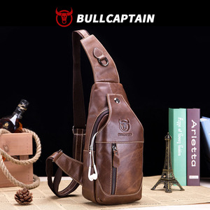 Bolso de Pecho BULLCAPTAIN para Hombre, de Cuero Genuino, Bandolera con Correa Ajustable, de Alta Calidad, con Bolsillo para Teléfono Celular - Product Image 1