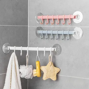 1pc Blue/White/Pink Suction Cup Type <b>Hook</b> 6 Rows for Kitchen Bathroom Corner Suspension Without Marks Hanger <b>Hook</b> - Product Image 6