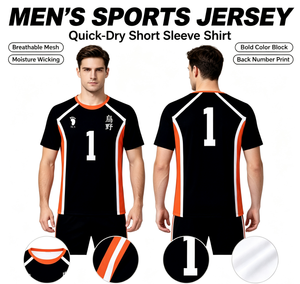Maglia Personalizzata <span class=keywords><strong>Anime</strong></span> <span class=keywords><strong>Haikyuu</strong></span> per Pallavolo, T-Shirt Cosplay Ecologica in Seta/Cotone, Asciugatura Rapida, Traspirante, Uniforme Sportiva da Uomo - Product Image 1