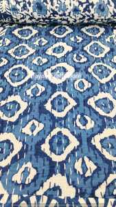 Bohemian Patchwork Reversible Quilt Blue White Floral Pattern Organic Cotton All Season Home Decor - Product Image 6