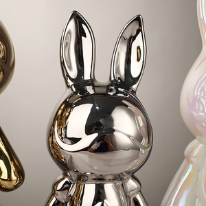 <b>Space</b> Rabbit Figurine Electroplated Craft Money Box For Living Room Decorative Piggy Bank White Porcelain <b>Light</b> Luxury Style - Product Image 4