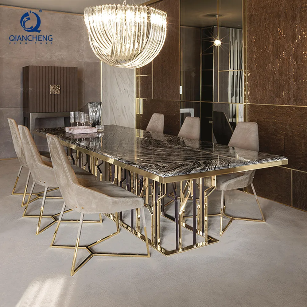 Oshan-muebles de diseño de gama alta para el hogar, juego de comedor de piedra natural Cueva, mesa de comedor de mármol con silla de cuero genuino