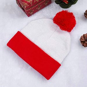 Custom Logo Winter Fold Over Cuffed Knit <b>Hat</b> Red White Pom Beanie for Holiday Promotions - Product Image 6