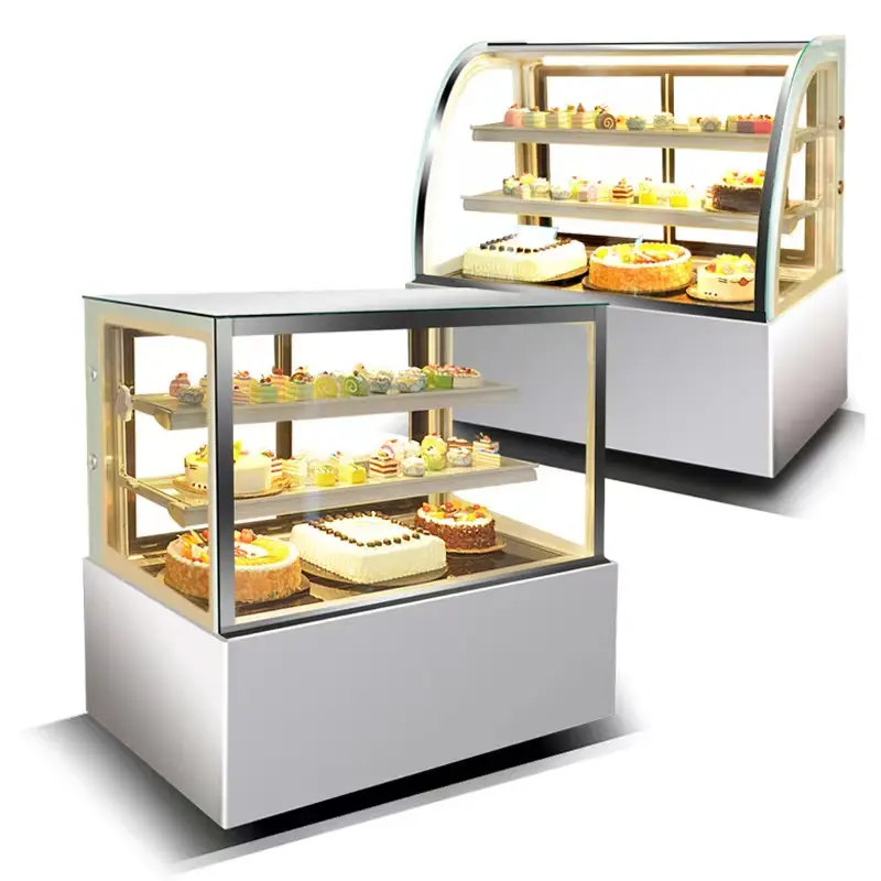 ตู้โชว์เค้กขนมหวานแบบปรับแต่งได้สำหรับร้านกาแฟตู้โชว์เค้กประตูกระจกตู้โชว์เบเกอรี่