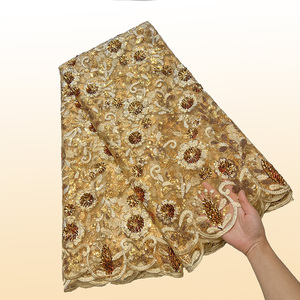 Dentelle française, paillettes, broderie, tricot, polyester/métallique, motifs Aso Oke, vêtements de fête pour femmes nigérianes, léger, respirant - Product Image 2