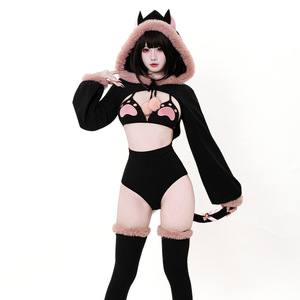 Cotton <strong>Men's</strong> Adult Japanese-style Cute Cat <strong>Onesie</strong> Bikini Set with Detachable Tail <strong>Fluffy</strong> Ears in Charming Adorable Style - Product Image 1