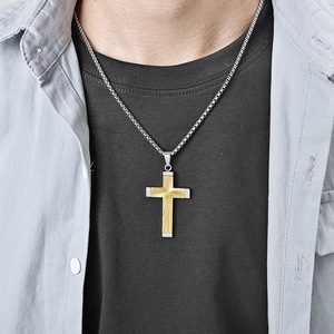 Stainless Steel <b>Cross</b> Necklace For Men Gold Tone Pendant <b>Chain</b> Jewelry Fashion Accessory - Product Image 3