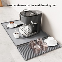 Grand plateau d'égouttage 2 en 1 Tapis de café en silicone Tapis de table isolant thermique antidérapant avec coussin de séchage pour tasses à café