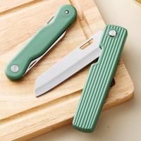 Couteau à éplucher pliable 2-en-1, éplucheur de fruits, dénoyauteur, en acier inoxydable vert matcha, ambidextre, compatible lave-vaisselle, portable pour le voyage