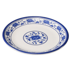 Plato redondo de porcelana azul y blanca, plato de plástico duradero para uso en hoteles, restaurantes y fiestas. - Product Image 1