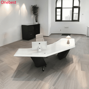 Villa House Organizador de escritorio de trabajo en forma de L Almacenamiento de oficina en casa Mesa de oficina en casa blanca y negra - Product Image 1