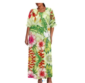 Низкая цена, оптовая продажа, индивидуальное платье Michonesia Mumu, женское полинезийское длинное платье с высокой талией и квадратным воротником, традиционная одежда