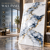Panneau mural en PVC UV effet marbre noir et or de luxe, finition brillante, pour hôtel, salle de bain, salon