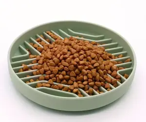 흡입 컵이있는 실리콘 슬로우 피더 개 그릇 둥근 고양이 개 그릇 제품 삼키는 미끄럼 방지