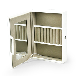Estuche de joyería de cuero MDF personalizado con cierre de botón y decoración de espejo multifunción para almacenamiento de joyería de moda. - Product Image 5