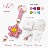 Porte-clés Fleur Entièrement Strassée en Cristal, Anneau de Clés Scintillant, Breloque de Sac, Pendentif pour Femmes, Sac à Main, Sac à Dos, Porte-monnaie, Clés de Voiture