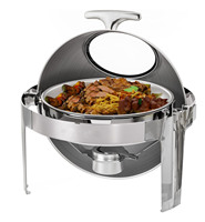 Ensemble de réchauds de buffet ronds en acier inoxydable 6QT Gold Roll Top avec couvercles transparents