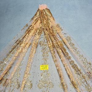 Champagne progettato modello di abito da sposa tessuto maglia oro illusione tessuto di pizzo per abiti da sposa - Product Image 2