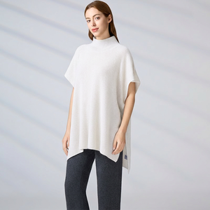 Poncho châle en cachemire pour femme, col roulé, manches chauve-souris, tricot minimaliste couleur unie, coupe longue et ample, chaud pour l'hiver, vente en gros - Product Image 3
