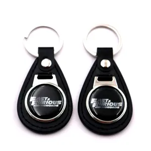 Wholesale price custom epoxy logo metal leather keyring with custom logo