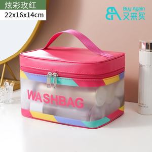 Bolsa DE ASEO al por mayor, bolsa de aseo impermeable con asa superior, gran capacidad, colorida, portátil, de piel sintética, transparente, PVC, neceser de viaje para cosméticos - Product Image 3