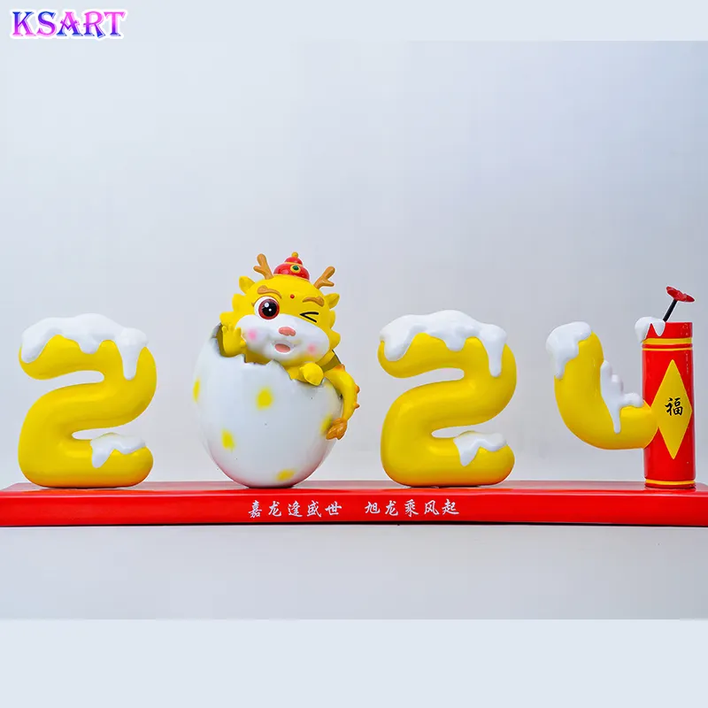2024 Year of the Dragon Mascot Doll Cartoon Zodiac Chinese Dragon 3D Fiberglass Sculpture Three-dimensional Digital Combination