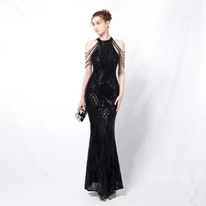 New Fashion Elegant Sequins Halter Neck Women Formal Evening Dress Mermaid Prom Dresses