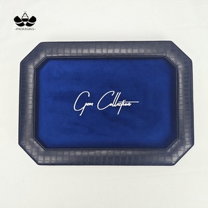 Odm Tùy Chỉnh Màu Đen Rộng Giả Cá Sấu Da Biên Giới Bát Giác Màu Xanh Nhung Đá Quý Kim Cương Đồng Hồ Hiển Thị Khay Đồ Trang Sức Với Logo - Product Image 3