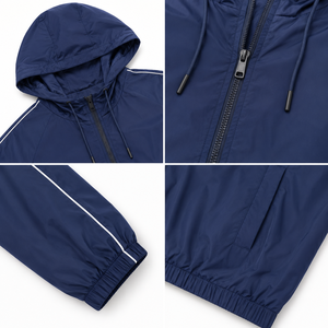 Veste coupe-vent à capuche rayée bleu marine pour <span class=keywords><strong>femme</strong></span>, légère et décontractée, avec fermeture éclair, idéale pour l'extérieur, vente en gros - Product Image 6
