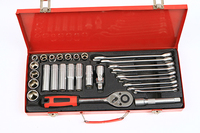 Kit de réparation automobile 24 pièces largement utilisé avec douilles en acier au chrome-vanadium, finition miroir, boîte métallique à barre en T coulissante