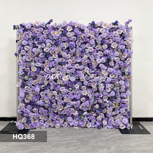 Mur de fleurs artificielles en soie 3D fait main, roses violettes pour décoration de mariage - Product Image 3