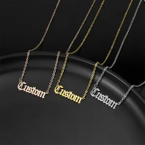 SSeeSY Joyas Fashion Stainless Steel Jewelry Engraved Custom Letter Name Pendant Logo Necklace Personalised