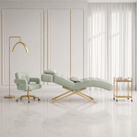Lit de luxe pour extensions de cils avec chaise, ensemble complet, hauteur réglable, design ergonomique incurvé, pour salon de beauté et studio, en cuir PU