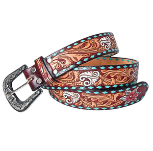 Cinturón de cuero de piel auténtica de vaca de longitud personalizada para mujer, estilo de tachuelas a mano, aleación Vintage, características rectas, logotipo de la India - Product Image 4