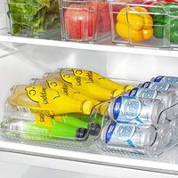 Lot de 4 bacs de rangement carrés transparents pour réfrigérateur, distributeur de bouteilles d'eau en plastique, support pour canettes de soda et boissons