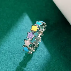 Anelli Smaltati F1646 a Forma di Stella, Gioielli Unisex alla Moda, Regalo con Incastonatura a Pavé, Pietra Sintetica Multicolore - Product Image 6