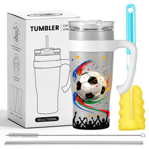 Ensemble de bouteilles d'eau sportives personnalisées de 1100 ml en acier inoxydable 304 double paroi avec revêtement céramique et poignée – Gobelet haut de gamme pour cadeaux d'affaires - Product Image 1
