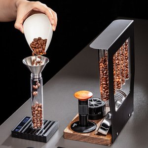 Cage Coffee Bean <b>Storage</b> <b>Rack</b> With 6 Magnetic Glass Tubes Solid <b>Wood</b> Base For Home Cafe Use - Product Image 3