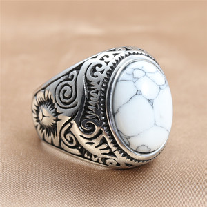 Men's Retro Punk Style Stainless Steel <b>Ring</b> With <b>Turquoise</b> Stone Bezel Setting Geometric Design Gift Jewelry 24050 - Product Image 2