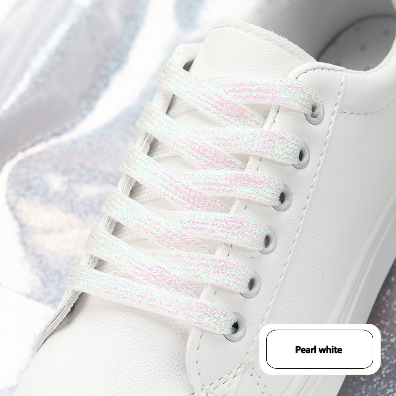 HF Pearl Glitter Shallot Glitter Silk Sequins White Black rainbow Flat Double Layer Shoelaces