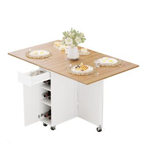<span class=keywords><strong>Mesa</strong></span> de Comedor Plegable Moderna Personalizada OEM que Ahorra Espacio con Cajones y Estantes de Almacenamiento, 6 Ruedas, Material de Papel para Cocinas Pequeñas - Product Image 1
