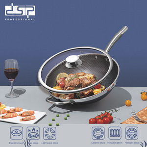 Wok professionnel en acier inoxydable nid d'abeille DSP 32 cm, antiadhésif, compatible induction - Product Image 4