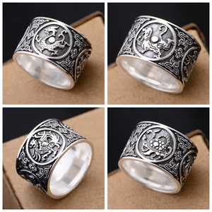Anillos <span class=keywords><strong>de</strong></span> Plata <span class=keywords><strong>de</strong></span> Ley 999 con Diseño Vintage <span class=keywords><strong>de</strong></span> 4 Criaturas: Dragón, Tigre, Pájaro y <span class=keywords><strong>Tortuga</strong></span>, Cultura Tradicional China para Hombre - Product Image 4