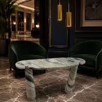 Table basse en marbre vert, table centrale sculpturale en pierre, mobilier de salon en pierre naturelle