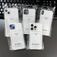 Casing Tempat Tas Slot Kartu Transparan untuk IPhone 15 14 13 12 11 Pro Max Mini Penutup Dompet Lembut Tahan Benturan Bening