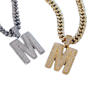 Collar con Colgante de Letra M de Moissanita, Chapado en Oro de 18K, Cadena Cubana, Diamante Redondo, Estilo Hip Hop, Joyería Unisex - Product Image 2