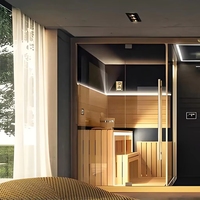 Maison préfabriquée combinée sauna vapeur, ensemble de douche extérieure moderne de luxe à infrarouge lointain avec pierres