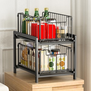 2 टियर पुल आउट कैबिनेट आयोजक शेल्फ धातु तार टोकरी दराज आयोजक रसोई सिंक शेल्फ के तहत - Product Image 5