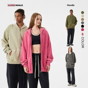 Logotipo personalizado 420 gramos algodón Terry cremallera Sudadera con capucha hombres peso pesado en blanco gota hombro Vintage Zip up sudaderas con capucha - Product Image 1